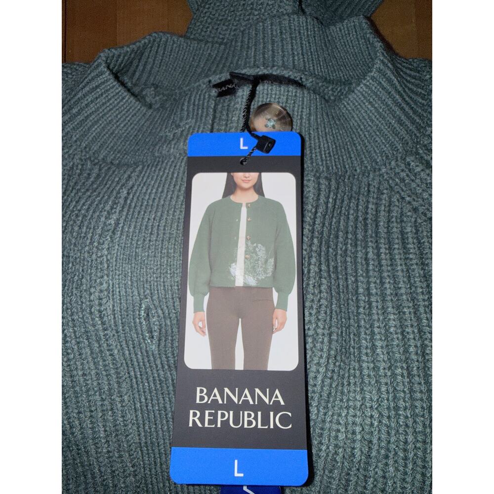 Banana Republic Green Puff Sleeve buttoned Sweater rib knit Large NWT Green